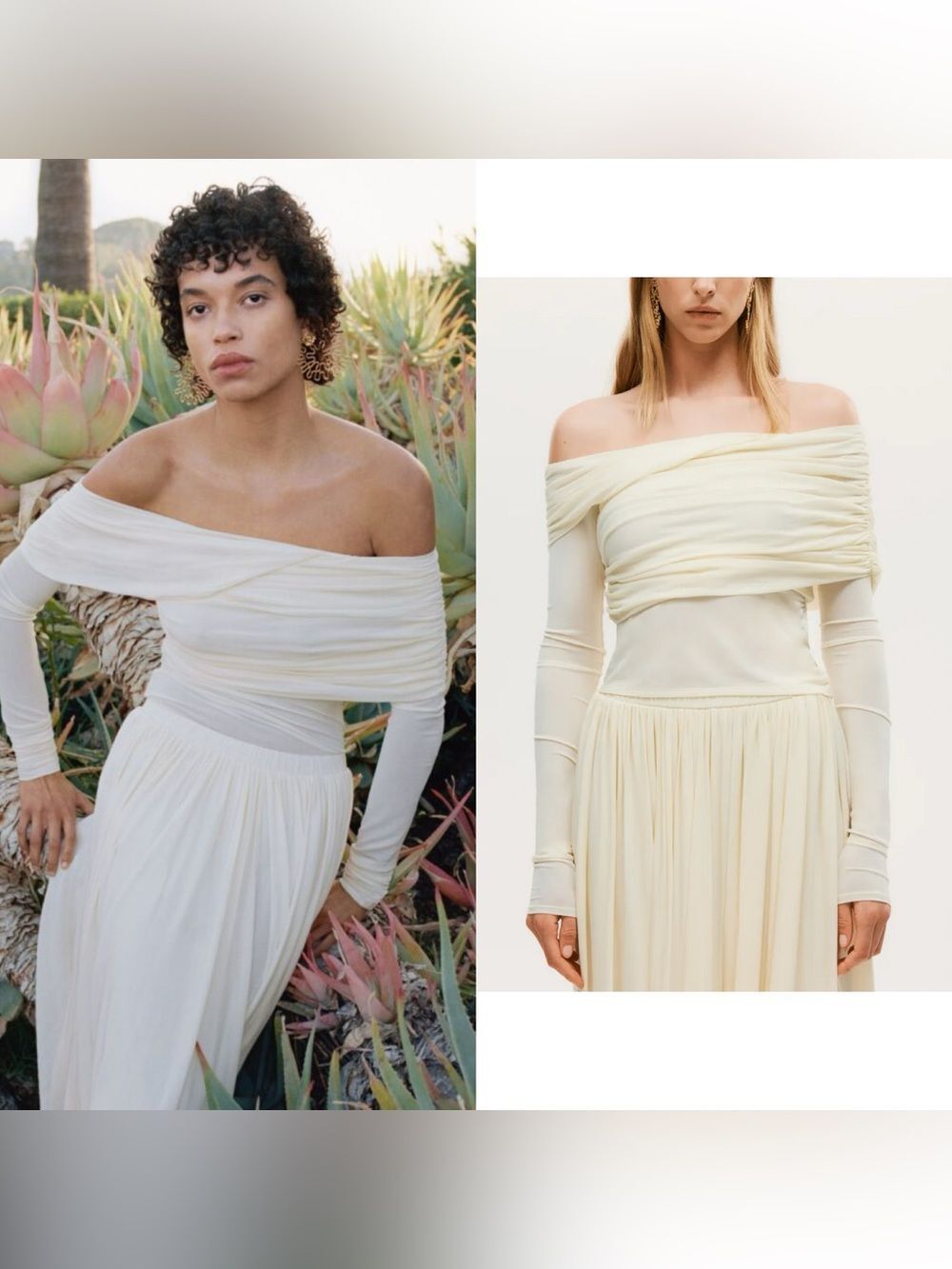 H&M studio ruched off shoulder asymmetrical top